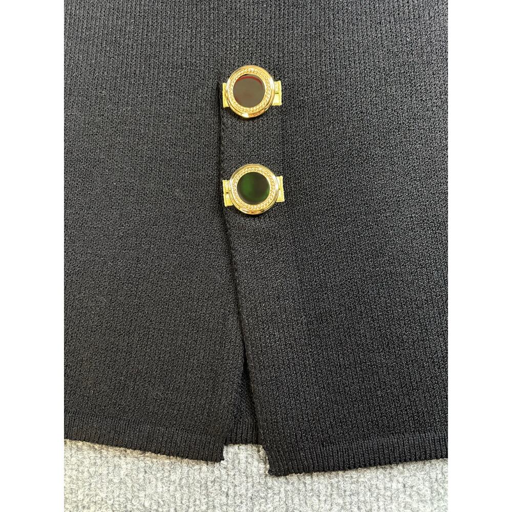 Rare St John Collection Marie Gray 2 pc Knit Suit Jacket Skirt Sz 14 Black Gold - Picture 10 of 13